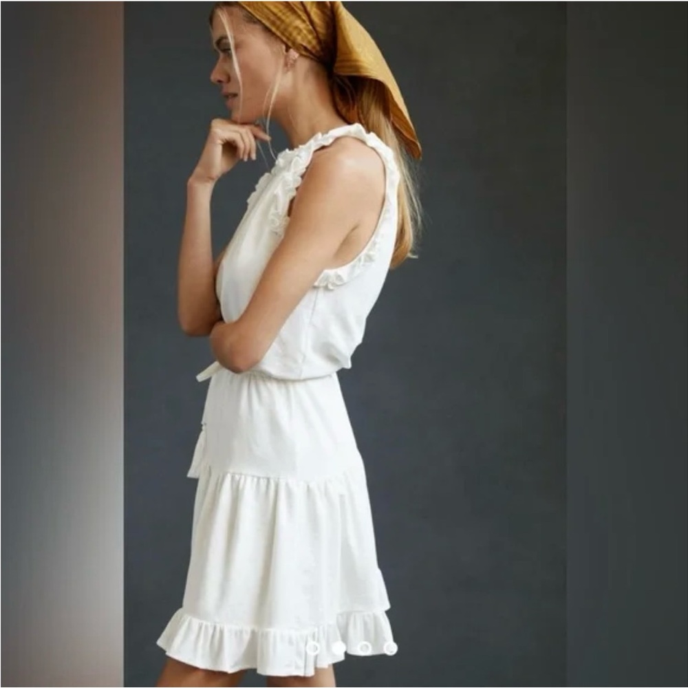 NWT Sundays Anthropologie Womens Larissa Ruffled Drawstring Dress White